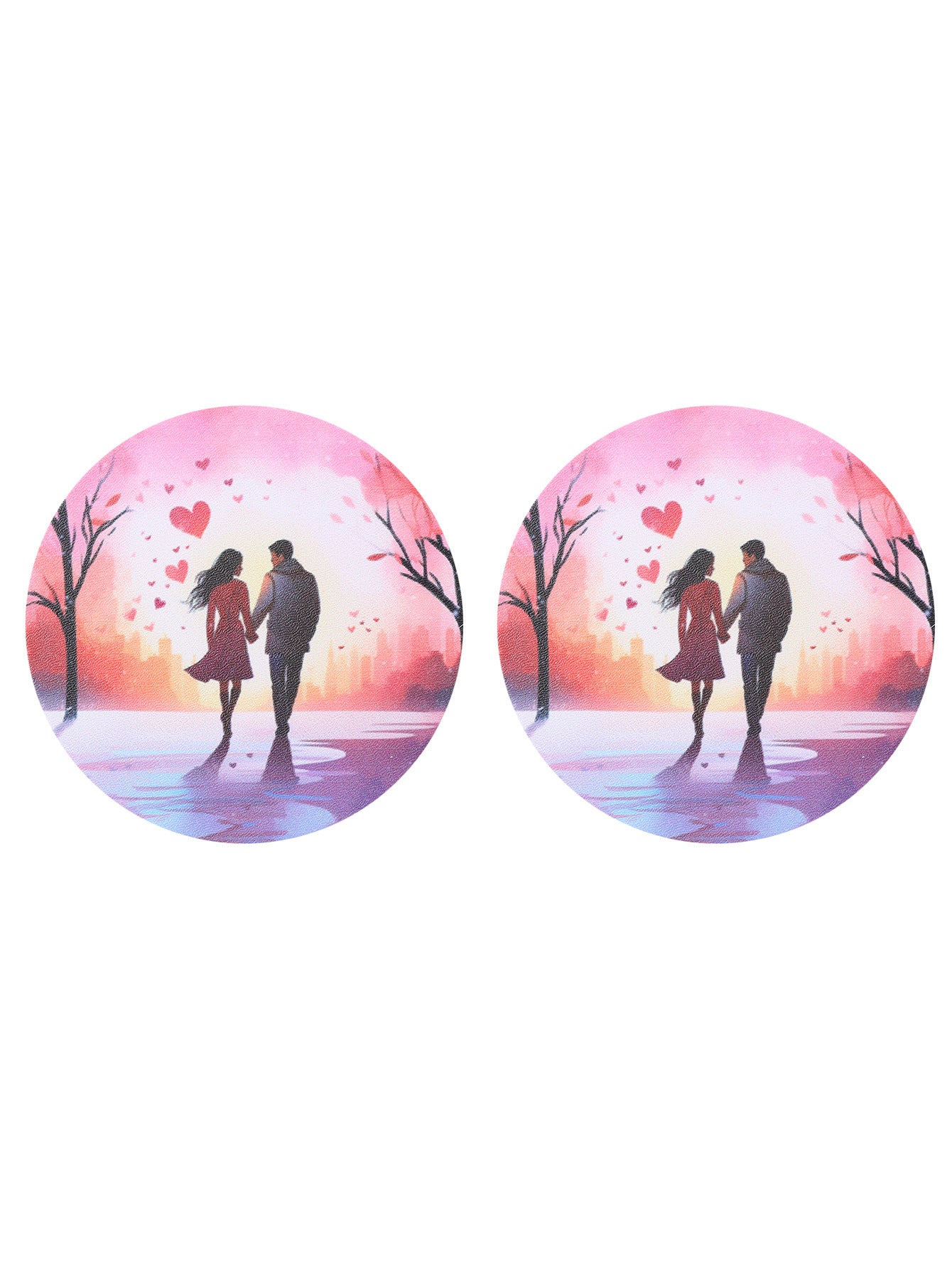 Wholesale Couple Love Heart Crane Santa Claus Skull Pattern Water Absorbent Round Leather Coaster